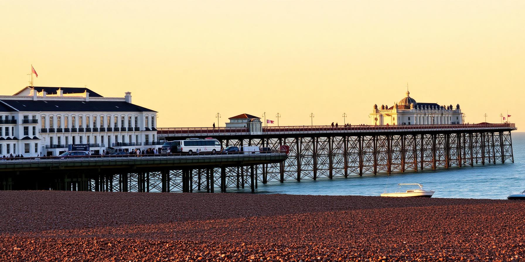Brighton Palace Pier extending across the sea beside the city's Regency seafront.